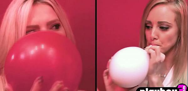  sweet blonde mistress mina enjoyed crazy games and she jumped on the balloon